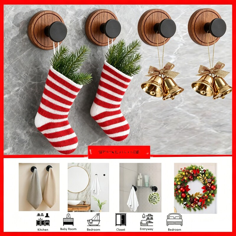 Cross-Border Fireplace Christmas Stocking Hook, Wall-Mounted, No-Drill Strong Hook for Behind the Door, Holiday Wreath Decoration Hook