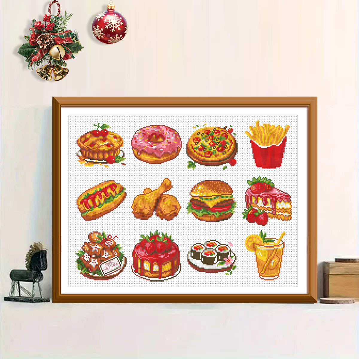 Transfronterizo caliente amazon inglés de bordado cruzado de comida occidental 12 piezas juego de pequeñas piezas lindas novato bordado cruzado