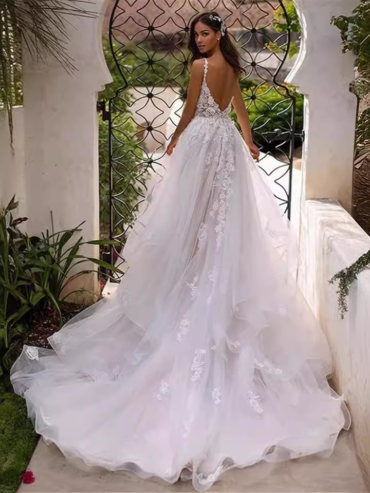 Comercio exterior europeo y americano Amazon AliExpress deseo estación independiente SLIM-Fit adelgazamiento profundo V Correa viaje patrón cola luz vestido de novia