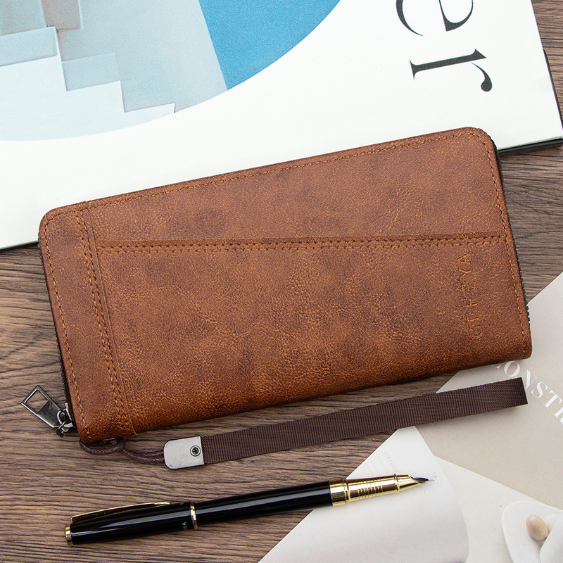 New cross-border long PU wallet for men, business retro style, large capacity hand-held wallet with built-in multi-card slots New cross-border long PU wallet for men, business retro style, large capacity hand-held wallet with built-in multi-card slots