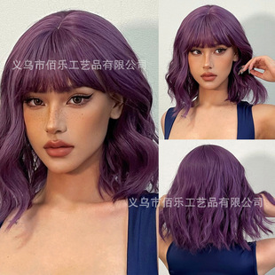 Amazon foreign trade purple curly hair wig headgear Europe and the United States new matte high temperature wire wigs manufacturers spot wholesale