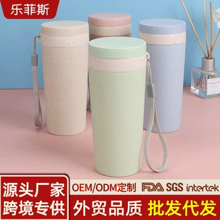 塑料水杯学生双层保温杯简约旅行随手杯子外出便携隔热杯子送绳子