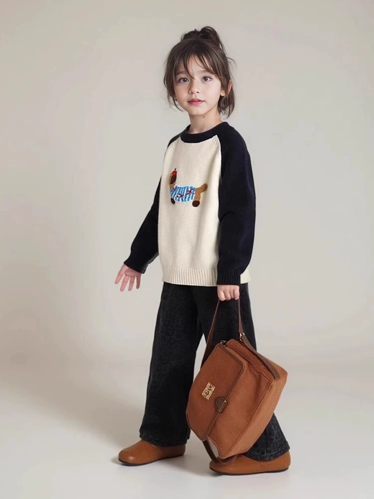 Корейский свитер для девочек 2024 осень и зима новая детская мода иностранная девушка зимняя рубашка