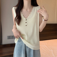 夏季遮肚子显瘦v领冰丝吊带上衣女大码胖mm遮肉减龄百搭针织背心