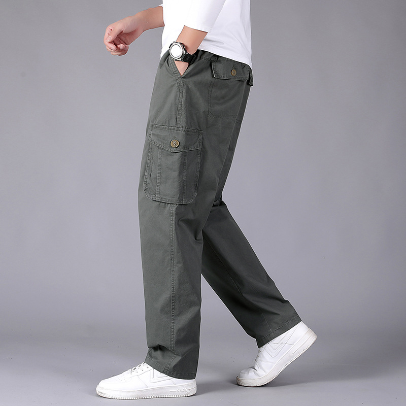 Zuoluo pantalones casuales de otoño de los hombres de mediana edad papá pantalones de algodón sueltos pantalones de los hombres elásticos sueltos Pantalones rectos