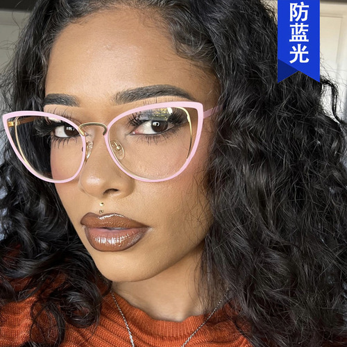 Triangular cat-eye hollow flat mirror anti-blue light  new style glasses frame cross-border European and American ins plain glasses frame