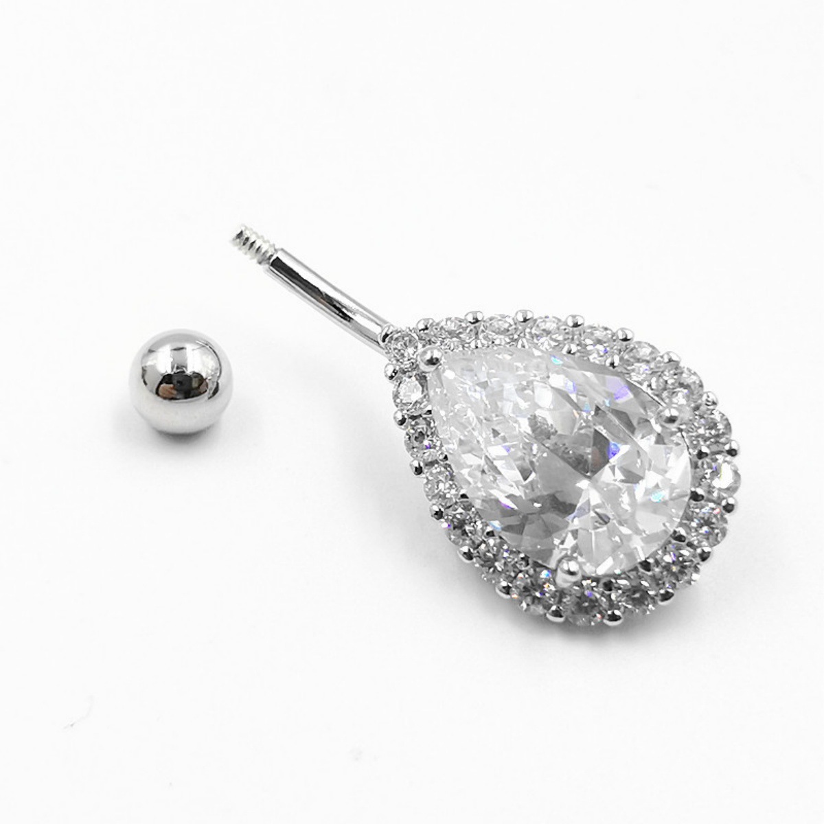 Piercing nombril goutte d'eau avec zircon et coeur strass_voghion.com