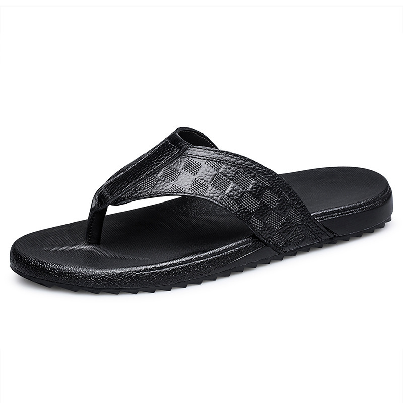 Cross-Border Foreign Trade First-Layer Cowhide Flip-Flops, Summer Korean Style Trendy Men's Beach Sandals, Genuine Leather Non-Slip Slippers