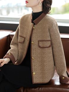 Middle-Aged Mother's Coat Retro New Round Neck Coat Middle-Aged and Elderly Women's Autumn and Winter Fashion Woolen Suit