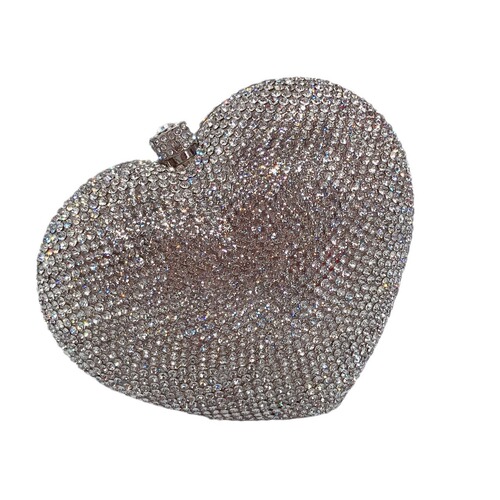 Heart-shaped diamond-encrusted dinner bag cross-border European and American banquet full-diamond clutch bag dress crystal diamond women's bag chain purse