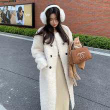 显气质全羊毛颗粒皮草中长外套秋冬新款皮毛一体双排扣圆领羊剪绒