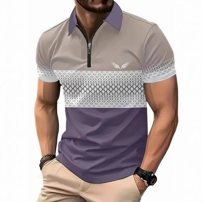 Европейский и американский экспорт Amazon 2024, новая модная повседневная рубашка-поло на молнии с короткими рукавами в стиле ретро MB13