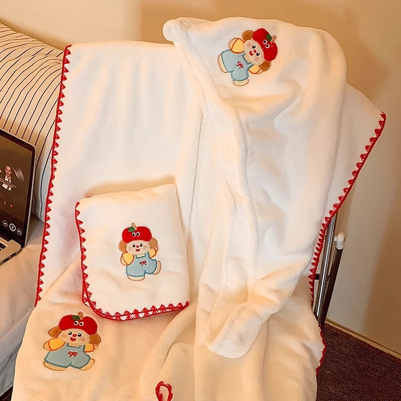 Linda toalla de baño de oso para mujer, absorción de agua, secado rápido, baño en casa, toalla para el hogar, toallita para el cabello para adultos, sombrero de tres piezas para el cabello seco