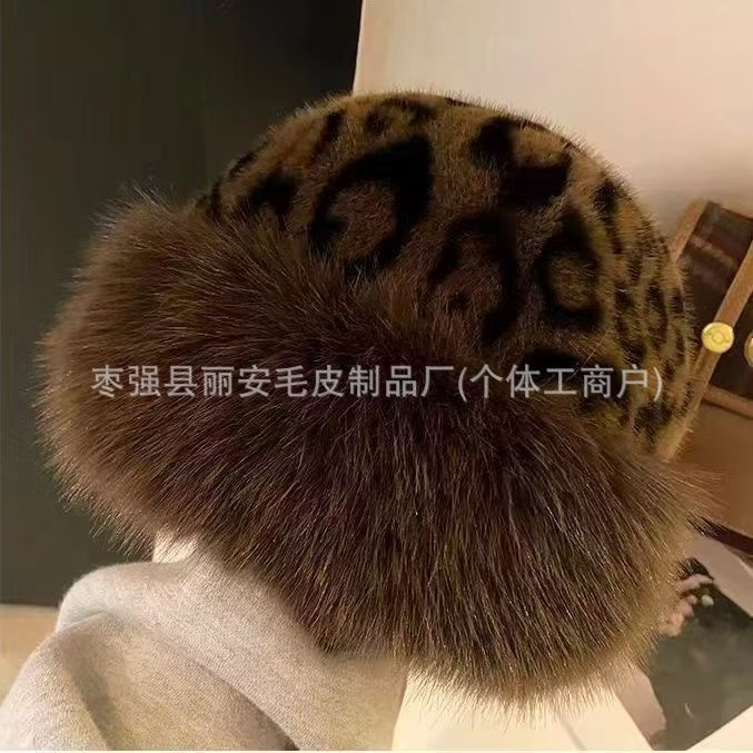 2025跨境复古豹纹蒙古帽毛绒渔夫帽女秋冬季加厚保暖护耳小包头帽|undefined