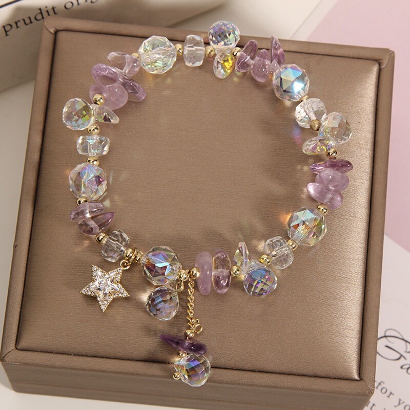 Source Factory Korean Fashion Lavender Romantic Amethyst Bracelet Women's Sparkling Pentagram Zircon Pendant Bracelet