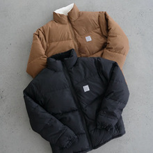 重磅美式双面穿小标羊羔绒刺绣冬季情侣加厚立领羽绒服外套男