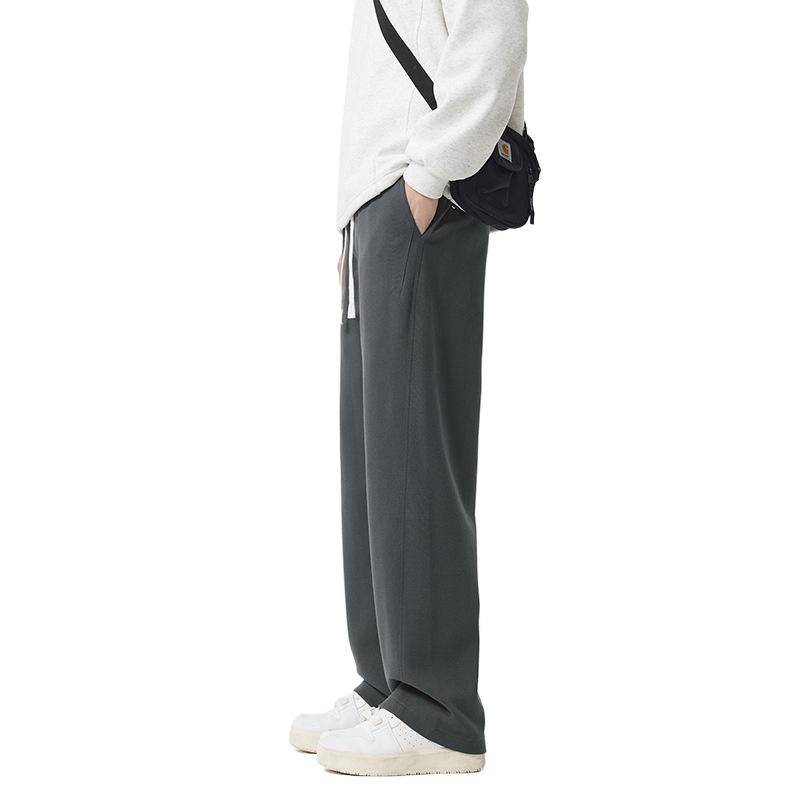 Pantalones americanos de peso pesado para hombres pantalones casuales de moda pantalones largos sueltos y rectos pantalones deportivos gris oscuro