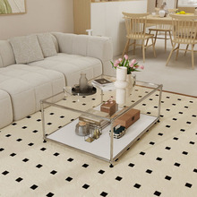 北欧现代简约客厅家用奶油风小户型设计不锈钢玻璃茶几创意网红