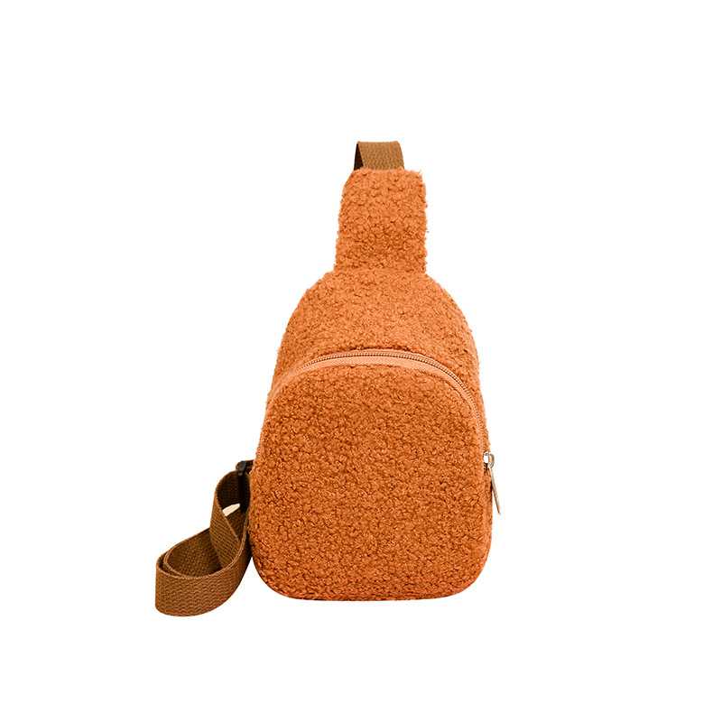 Bolsa de pecho de peluche coreana para niños y niñas simple color sólido mini bolso de mochila para niños otoño y invierno 2025 nuevo bolso infantil