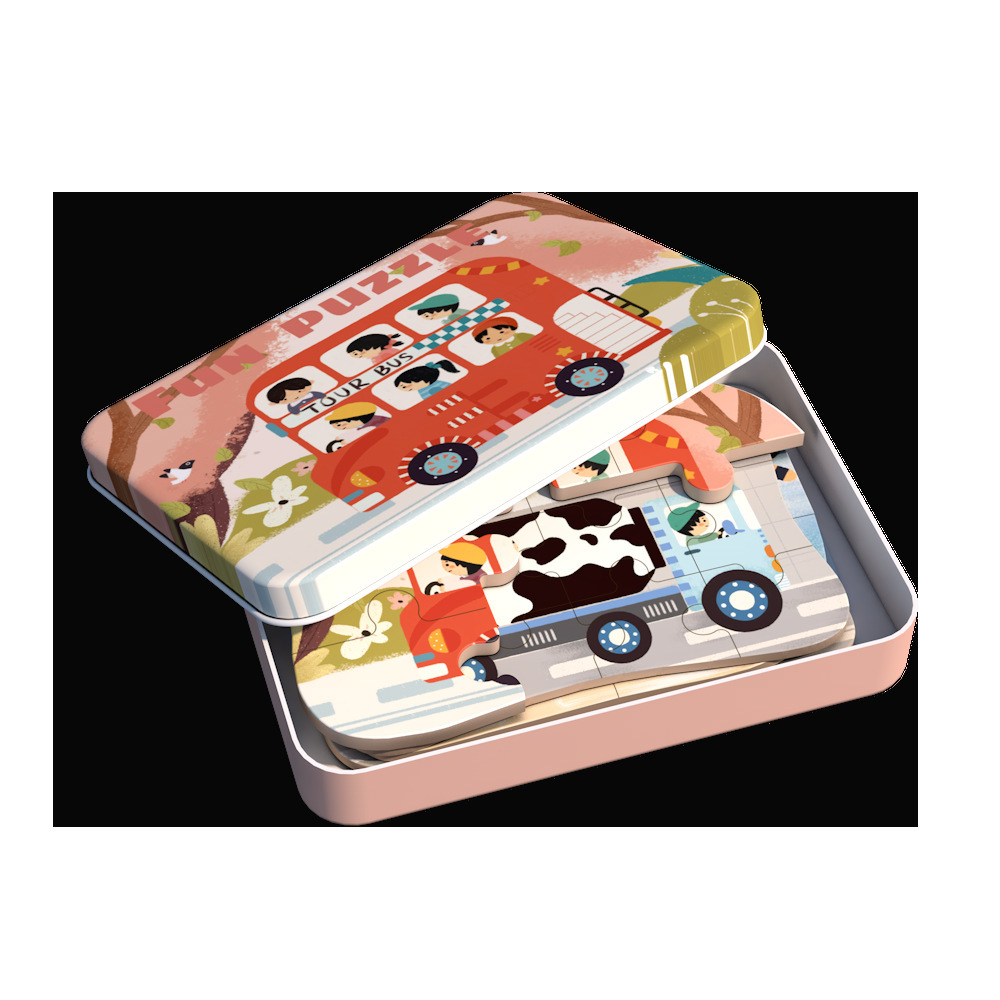 Montessori avanzado rompecabezas de caja de hierro cinco en uno de los niños de tráfico cognición animal de 3 años de edad, Juguetes Educativos de la educación temprana