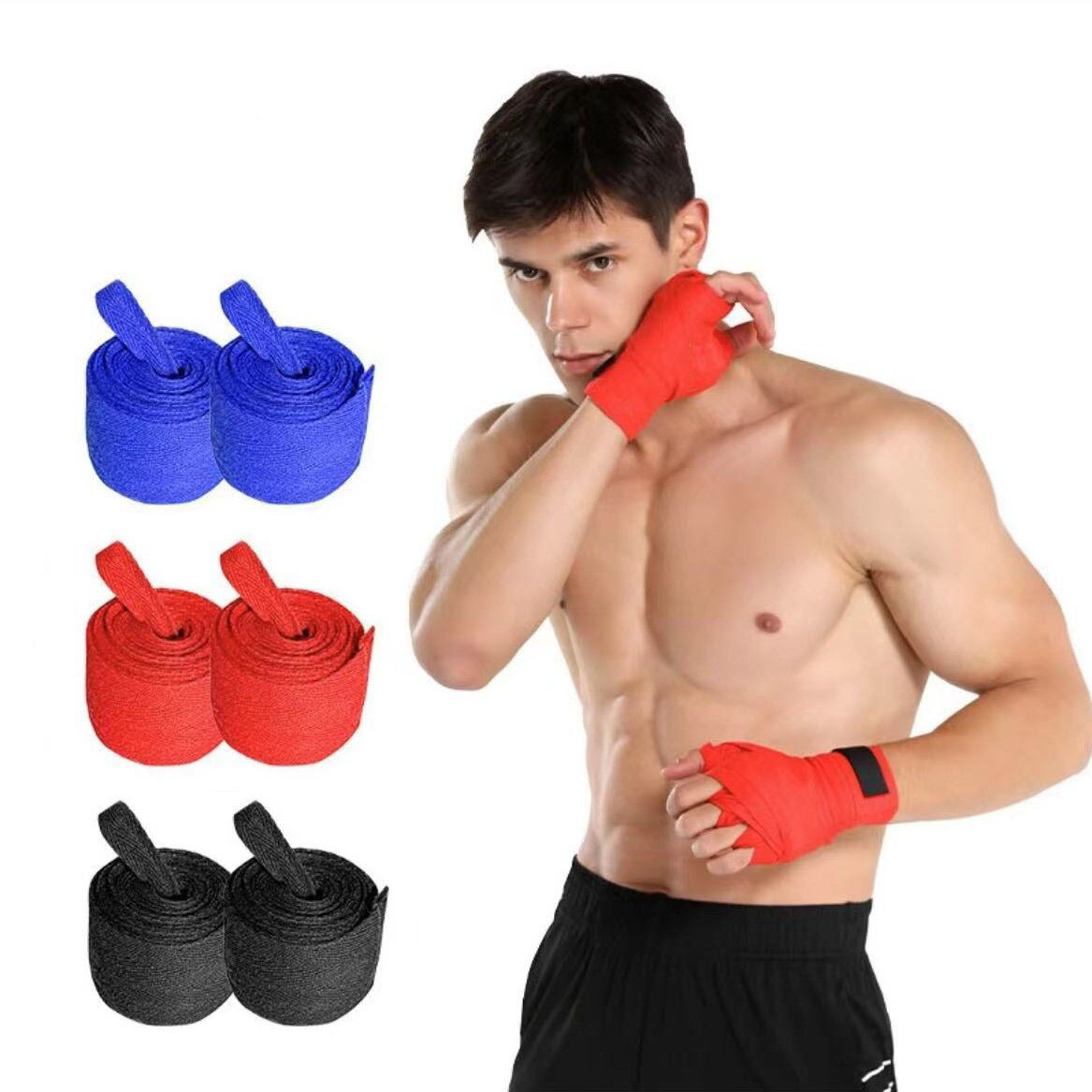 Boxing Bandage Fighting Hand Strap Sanda Muay Thai Fighting Hand Strap Pure Cotton Elastic Sandbag Hand Guard for Men, Women and Kidsren
