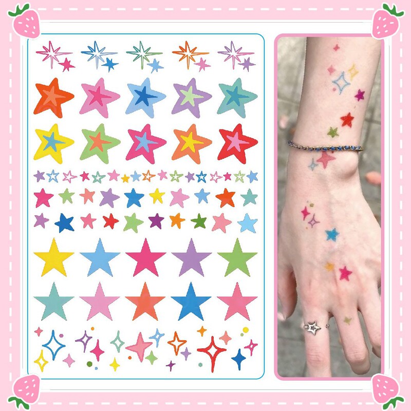 Colorful Star Small Fresh Waterproof Music Festival Face Tattoo Sticker Cute Arm High-Value Long-Lasting Female Simulation Sticker