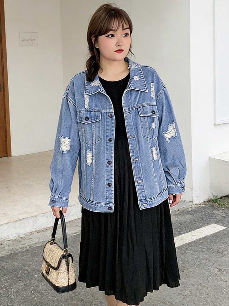 65-160kg Plus Size Women's Denim Jacket Dress for Slightly Chubby Women Casual 2025 Spring, Autumn, and Winter Two-Piece Set 65-160kg Plus Size Women's Denim Jacket Dress for Slightly Chubby Women Casual 2025 Spring, Autumn, and Winter Two-Piece Set