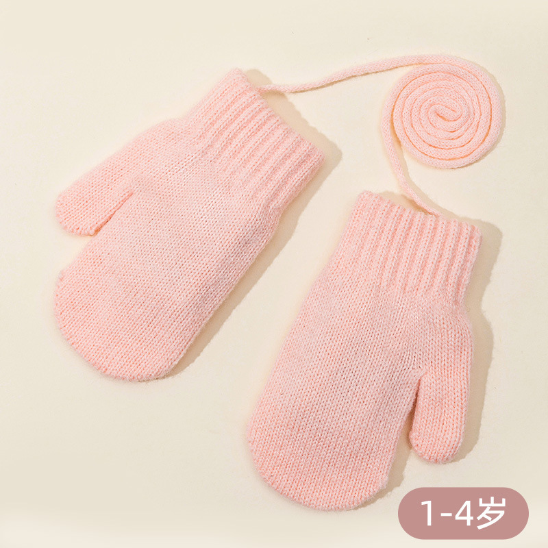 ソリッドカラーニット防寒ミトンホルターバッグカバー男の子と女の子の赤ちゃん雪遊び 1-4 冬子供暖かい手袋|undefined