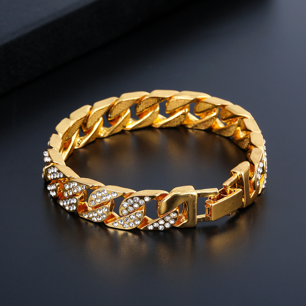 Bracciale cubano con diamanti pieni di personalità hip hop coreano, design di lusso all'ingrosso, coppia, uomo e donna, bracciale in acciaio al titanio_voghion.com