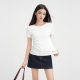 Jiyou White Shoulder Texture Letter Embroidered Short-sleeved T-shirt Women's 2025 Summer New Slim-fit Round Neck Top