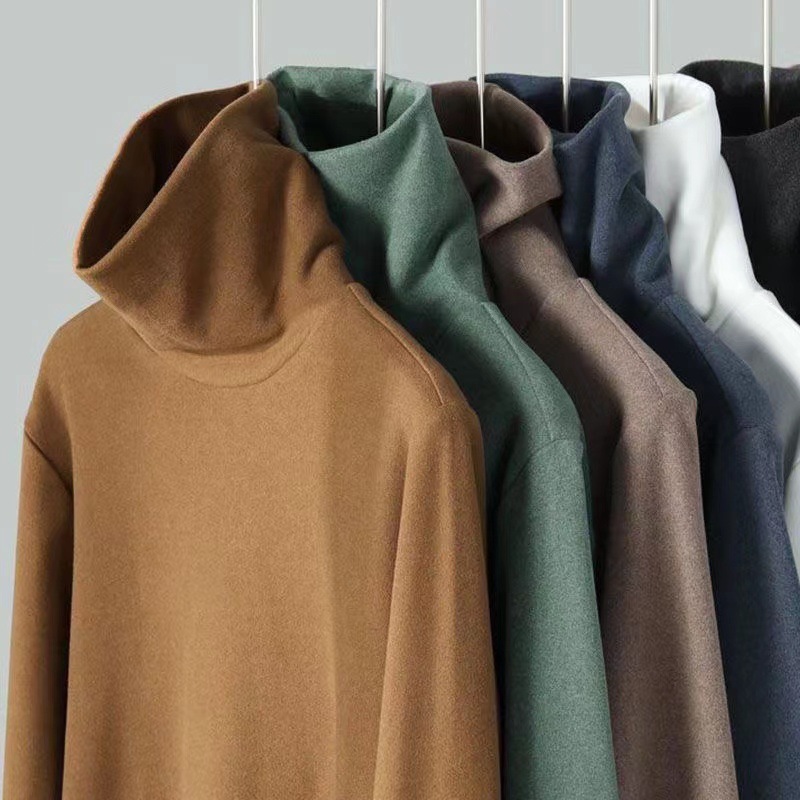Camisa de invierno de hombre de doble cara de camisa de terciopelo de cuello alto de manga larga delgada con camisa de terciopelo sólido con ropa cálida para hombres