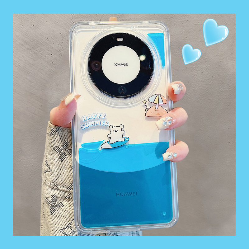 For Huawei Mate60pro quicksand surfing puppy phone case creative P70PRO summer new protective cover For Huawei Mate60pro quicksand surfing puppy phone case creative P70PRO summer new protective cover