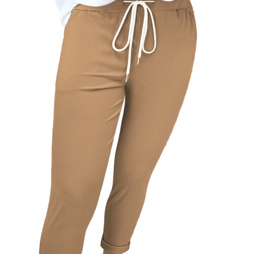 2025 Cross-border European and American Style New Waistband Slim-Fit Women's Solid-Color Elegant Casual Trousers