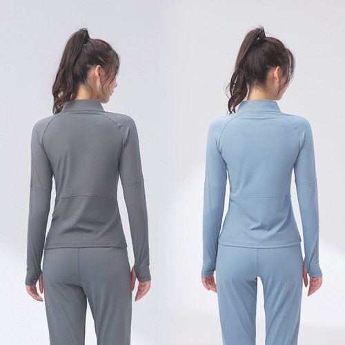 Half-pull fitness clothes for women, autumn and winter warm elastic quick-drying slim sportswear running yoga bodybuilding casual tops