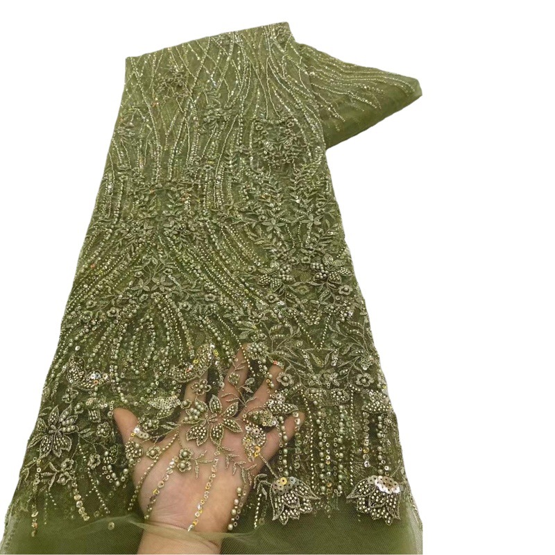 Vestidos de estilo europeo y americano, vestidos de novia, telas bordadas con lentejuelas y cuentas, tela bordada con encaje de malla con motivos florales.