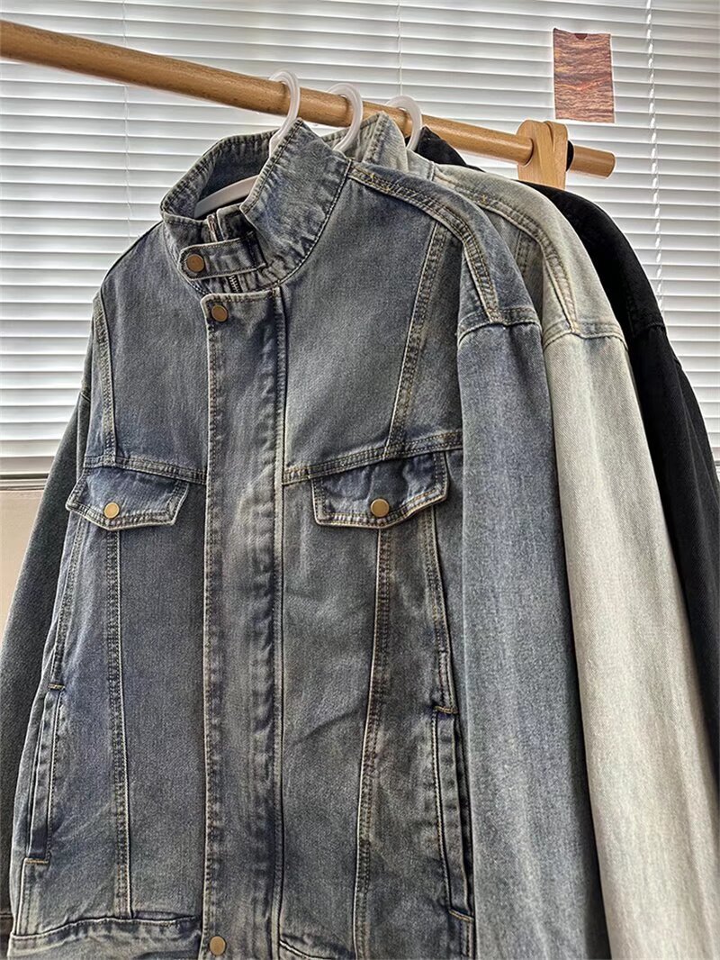 Washed Denim Jacket For Men, Stylish Casual Jacket, Loose Workwear Top_voghion.com