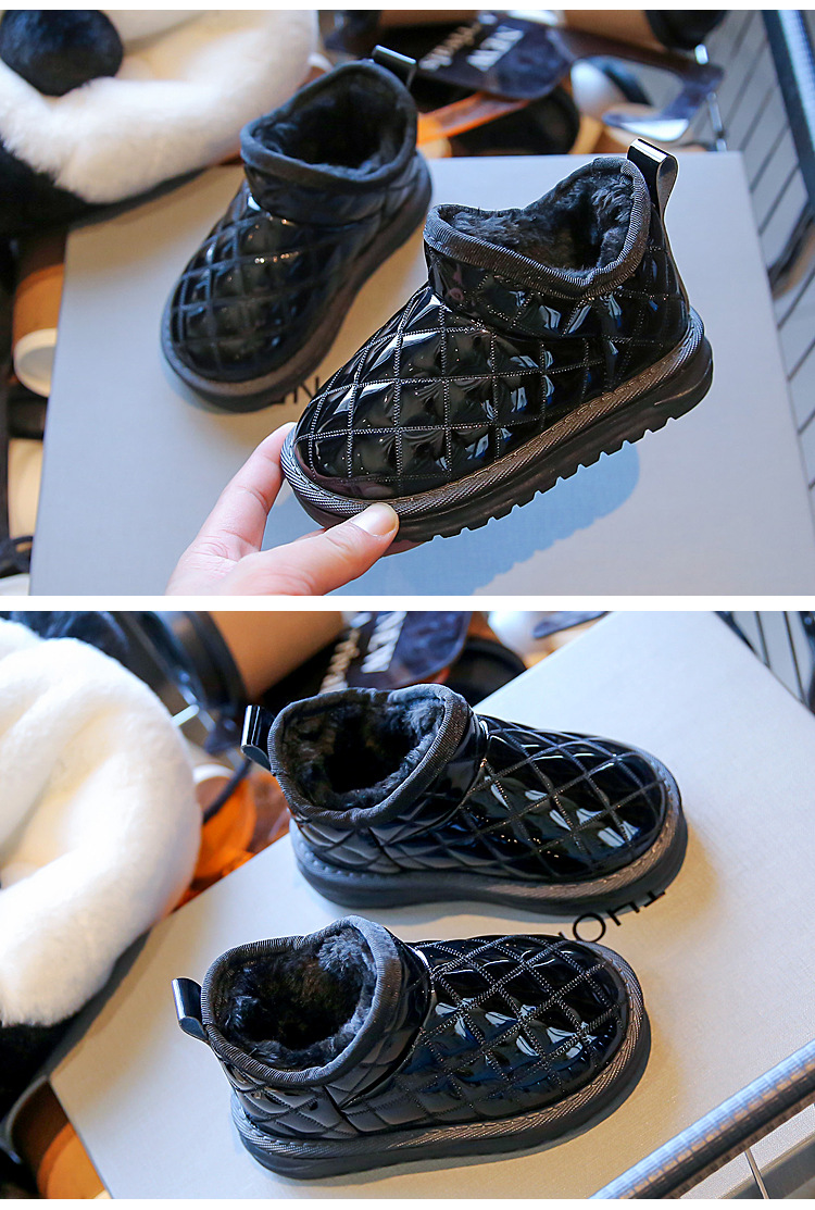 2023 Winter New Children's plush snow boots for boys, waterproof checkered cotton sho for girls, leather insulated_voghion.com