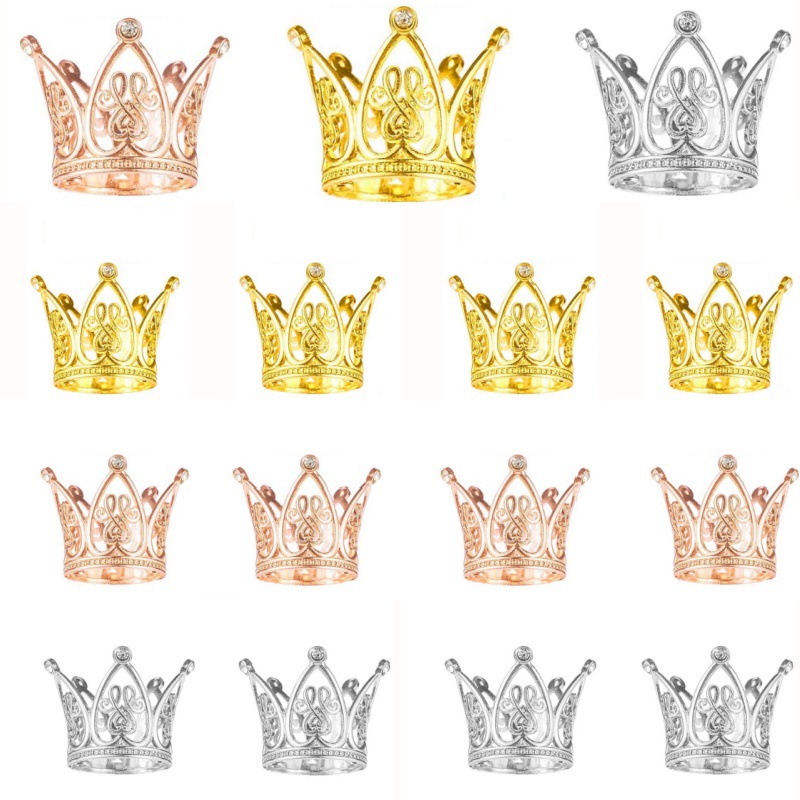 Ventas transfronterizas de aleación dorada corona de cabeza para niños fiesta de cumpleaños decoración de perlas de diamante decoración de pastel 15 piezas
