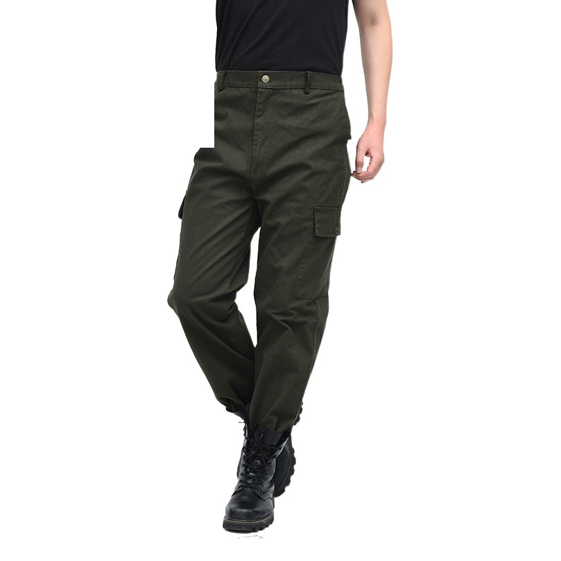 Lona de algodón pantalones solos monos pantalones de trabajo de ocio al aire libre máquina de soldadura de reparación de protección laboral pantalones de trabajo multi-Bolsillo verde