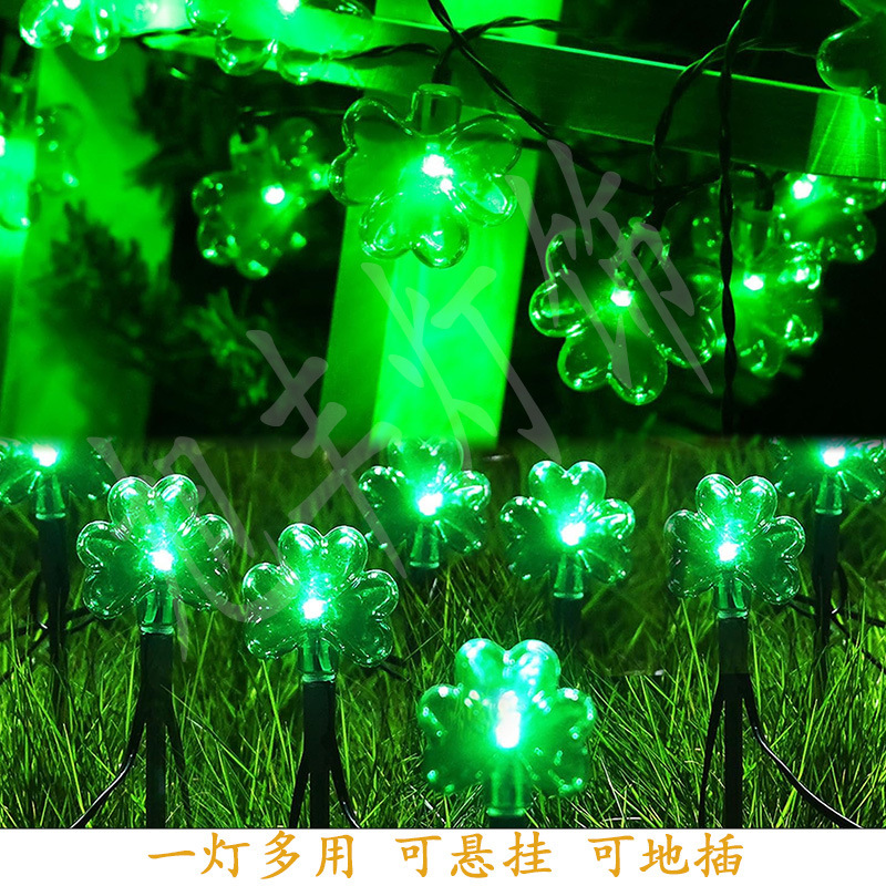 Led Light Outdoor Solar Irish Festival Clover Light Floor Insert Light St Patrick's Day Garden Decorative Light