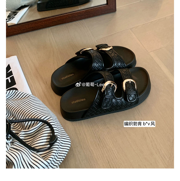 2026 nueva uva madre con el mismo aumento de altura 3cm ~ doble hebilla tejido exterior casual con base gruesa zapatillas frias Birken mujeres