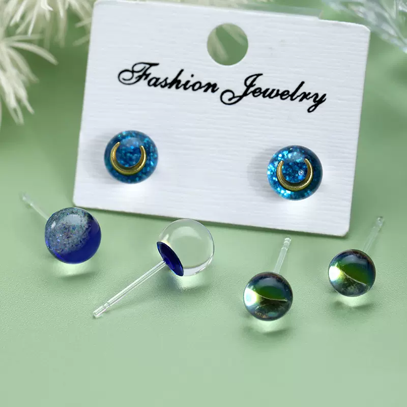 蓝色星球耳钉简约小众耳饰轻奢气质琉璃圆珠耳环高级感耳钉养耳洞
