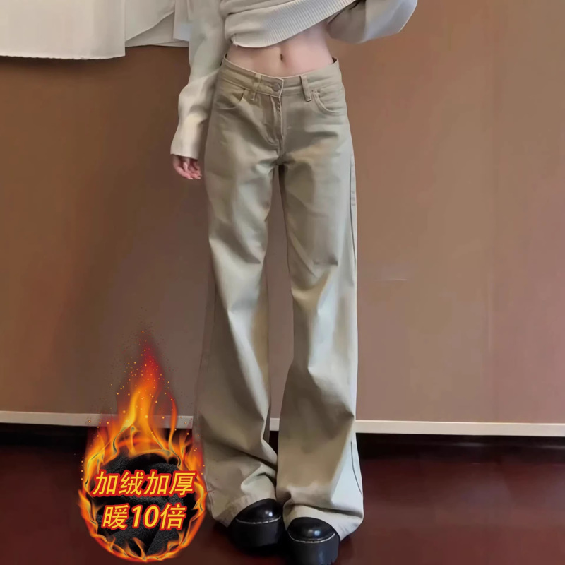 Khaki Low-Waist Flared Jeans for Women, Spring and Autumn, New Style, Slimming, Drapey, Floor-Length, Non-Tight Flared Pants Khaki Low-Waist Flared Jeans for Women, Spring and Autumn, New Style, Slimming, Drapey, Floor-Length, Non-Tight Flared Pants