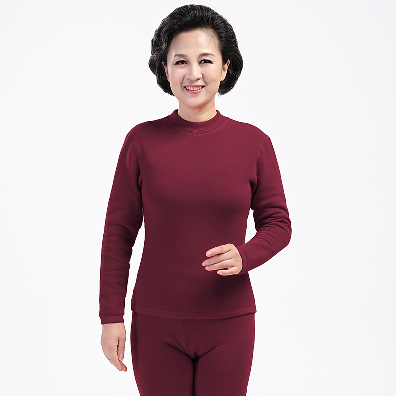 Ropa interior térmica de mediana edad y edad avanzada gruesa a prueba de invierno forrada de lana engrosada de la madre más tamaño ropa de otoño traje de pantalones largos