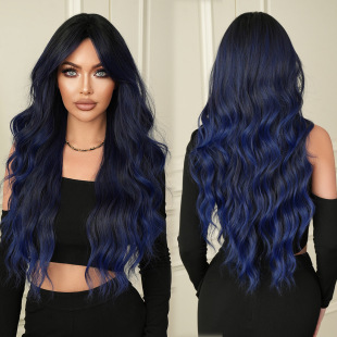 Subculture Marin Blue Wig Female Long Curly Hair Wavy Bangs Fluffy Export Blue Wig Full Headgear