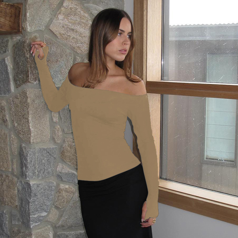 Abbigliamento da donna nuovo top piccolo monospalla a maniche lunghe in tinta unita_voghion.com