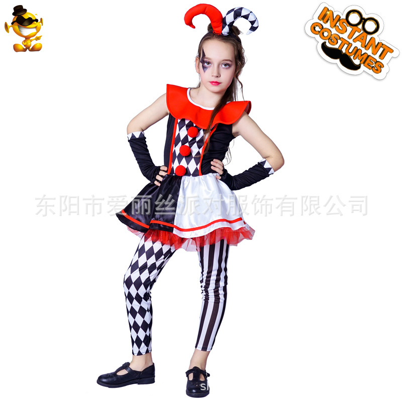 Mujeres de los niños a cuadros payaso traje Halloween diablo cuerno falda rendimiento ropa Cosplay del partido