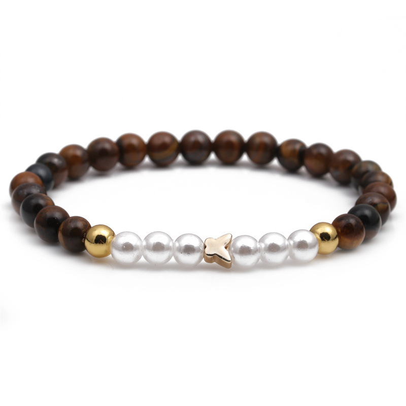 Europa y América transfronteriza 6mm Tigre ojo piedra pulsera de cuentas de cobre Cruz amor imitación perla pulsera de cuentas