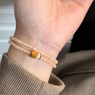 New Chinese Style Milk Tea Color Bracelet Cat's Eye Clear Niche Multi-layer Antique Cool Simple Handstring Beaded Bracelet for Women