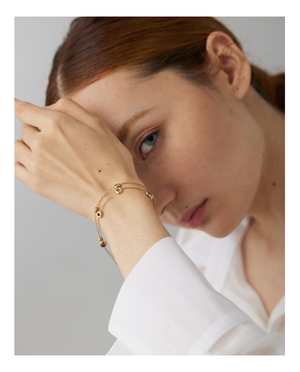 Fashion Round Titanium Steel Inlay Artificial Gemstones Bracelets Earrings Necklace